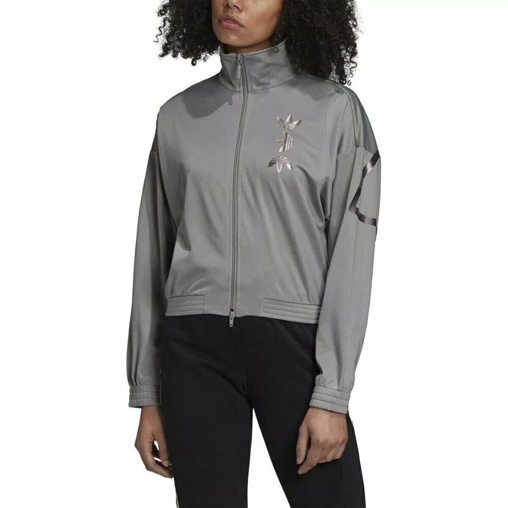 Adidas Womens Logo Track Jacket Full Zip Gray & Purple NEW S